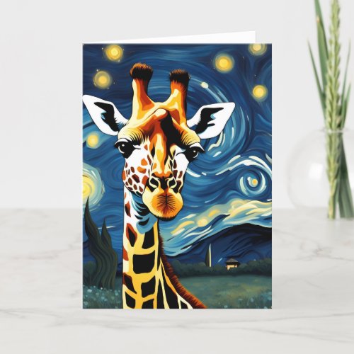 Giraffe in the Starry Night Card