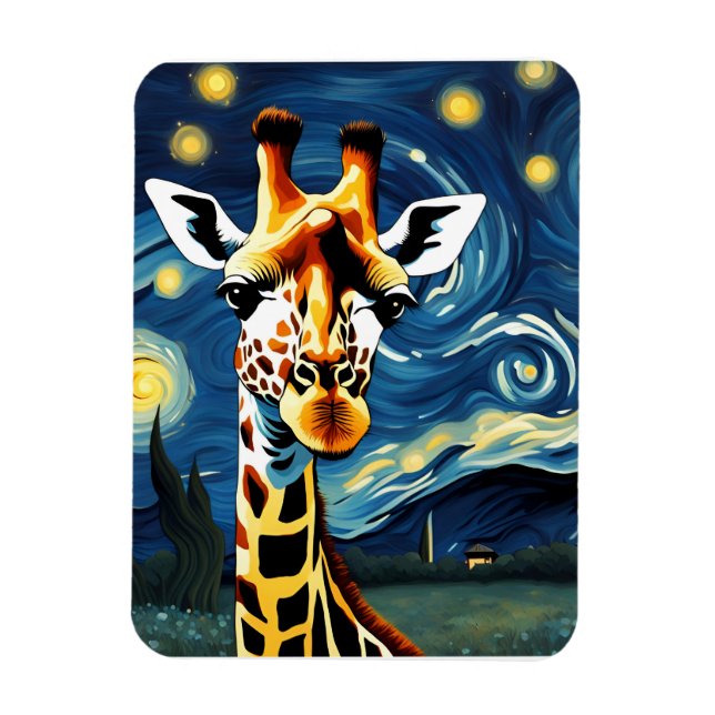 Giraffe in the Starry Night Magnet (Vertical)