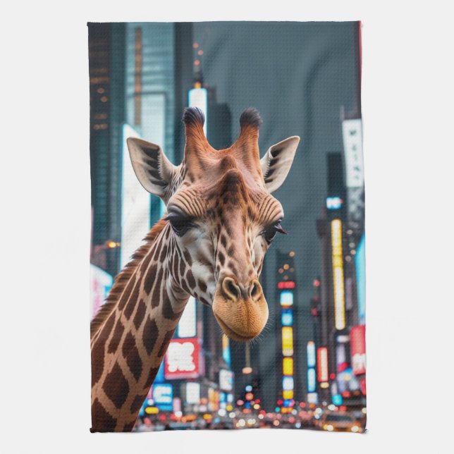 Giraffe in Times Square Kitchen Towel (Vertical)