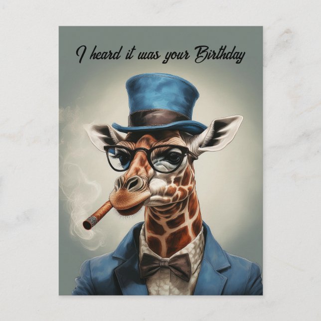 Giraffe in top hat and jacket Happy birthday Postcard (Front)