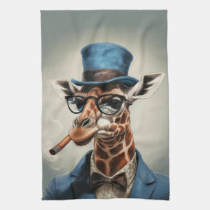 Giraffe in top hat and jacket kitchen towel