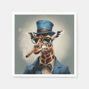 Giraffe in top hat with cigar napkins