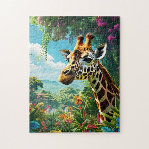 Giraffe in vibrant jungle  jigsaw jigsaw puzzle