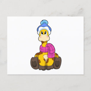 Giraffe in Winter with Scarf & Hat Postcard