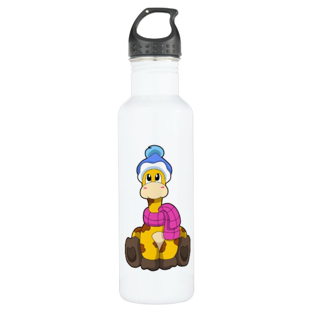 Giraffe in Winter with Scarf & Hat Stainless Steel Water Bottle (Front)