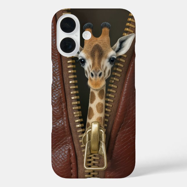 Giraffe In Zipper On Leather Case-Mate iPhone Case (Back)