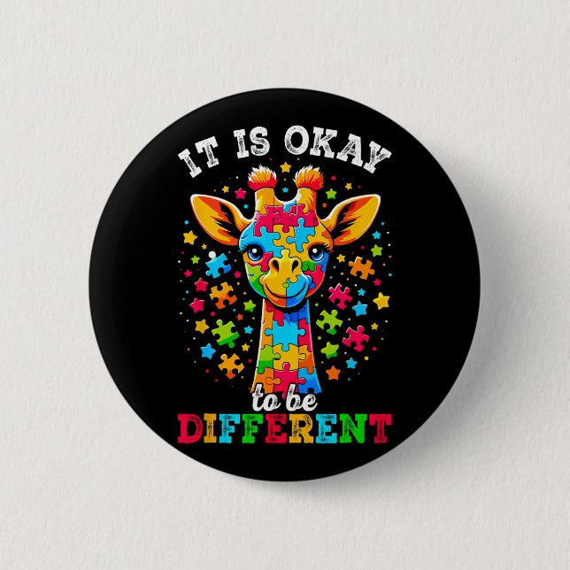 Giraffe It's Ok To Be Different Autism Awareness  Button (Front)