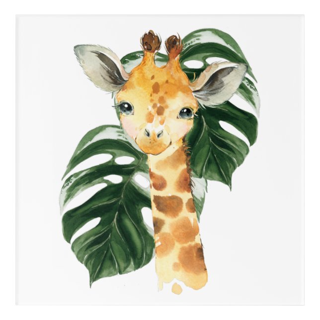 Giraffe, Jungle Animals, Safari Animals, Palm Leaf Acrylic Print (Front)