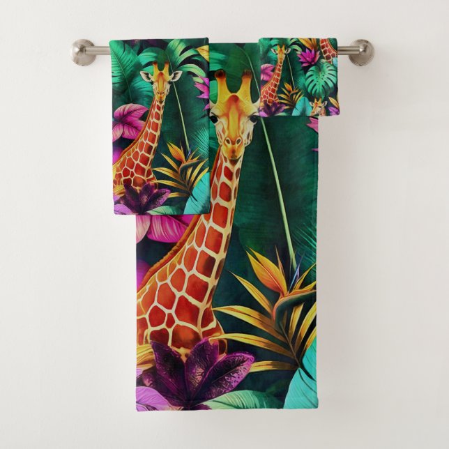 Giraffe Jungle Dreams Seamless Surface Pattern Bath Towel Set (Insitu)
