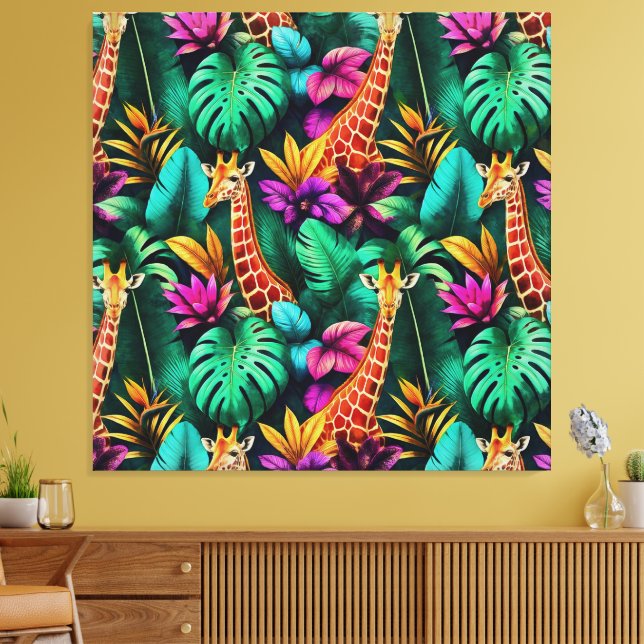 Giraffe Jungle Dreams Seamless Surface Pattern Canvas Print (Insitu(LivingRoom))