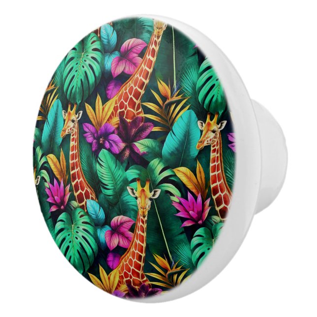 Giraffe Jungle Dreams Seamless Surface Pattern Ceramic Knob (Right)