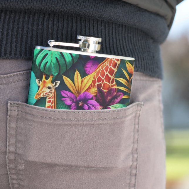 Giraffe Jungle Dreams Seamless Surface Pattern Flask (In Situ)