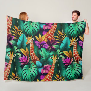 Giraffe Jungle Dreams Seamless Surface Pattern Fleece Blanket