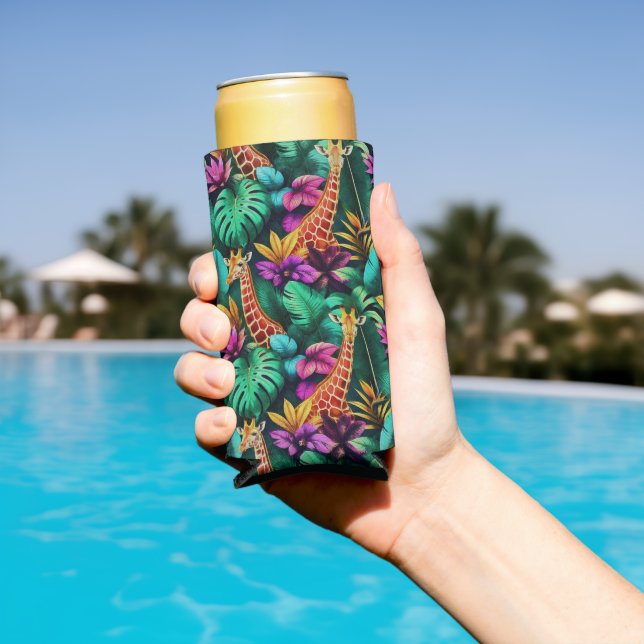 Giraffe Jungle Dreams Seamless Surface Pattern Seltzer Can Cooler (In Situ Pool)