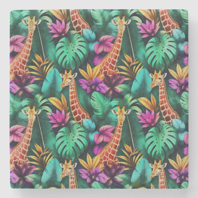 Giraffe Jungle Dreams Seamless Surface Pattern Stone Coaster (Front)