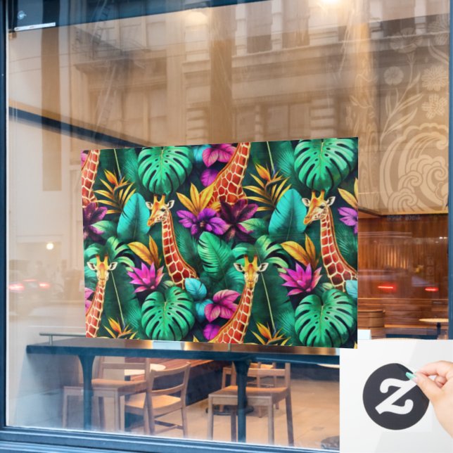 Giraffe Jungle Dreams Seamless Surface Pattern Window Cling (Cafe Window)