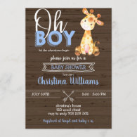 Giraffe Jungle Rustic Baby Boy Wood Baby Shower Invitation