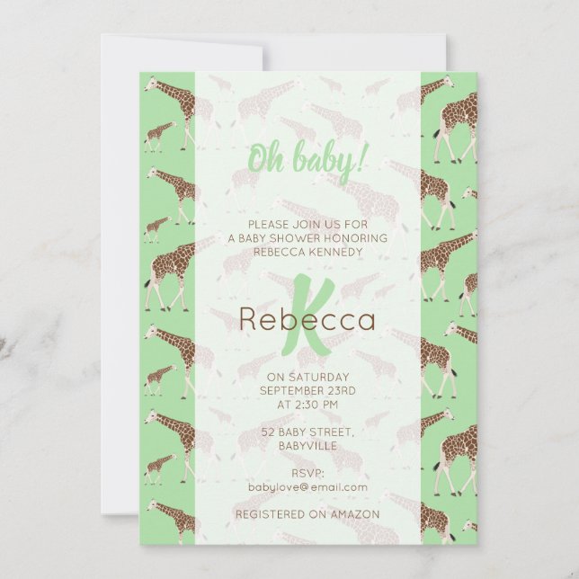 Giraffe Jungle Safari Animal Baby Shower Invitation (Front)