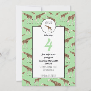 Giraffe Jungle Safari Animal Birthday Invitation