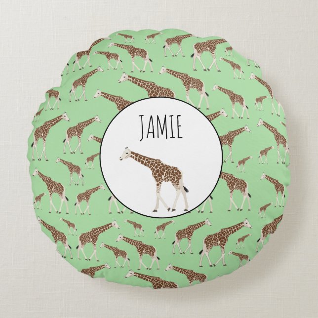 Giraffe Jungle Safari Animal Round Pillow (Front)