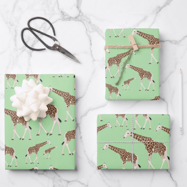 Giraffe Jungle Safari Animal Wrapping Paper Sheets (Front)