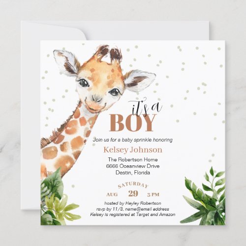 Giraffe Jungle Safari Its a Baby Sprinkle Invitation