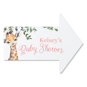 Giraffe Jungle Safari Pink Baby Shower Sign