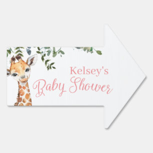 Giraffe Jungle Safari Pink Baby Shower Sign