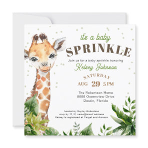 Giraffe Jungle Safari Shower Baby Sprinkle Invitation