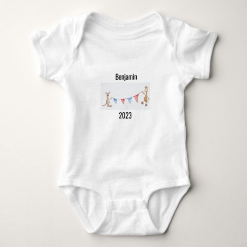 Giraffe Kangaroo Personalized Name Year Baby Bodysuit