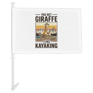 Giraffe Kayaking Vintage Funny T-Shirt Design_1 Car Flag
