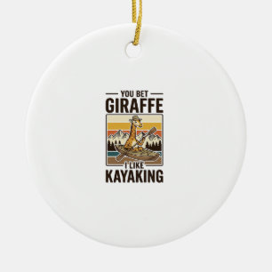 Giraffe Kayaking Vintage Funny T-Shirt Design_1 Ceramic Ornament