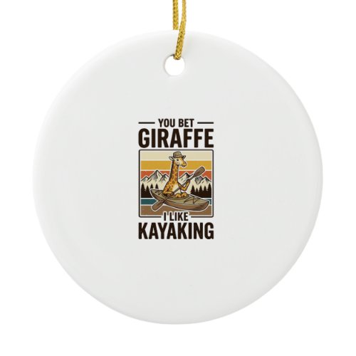 Giraffe Kayaking Vintage Funny T-Shirt Design_1 Ceramic Ornament
