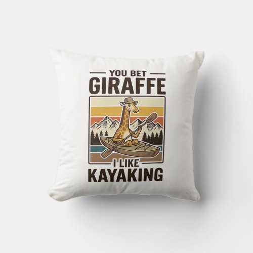 Giraffe Kayaking Vintage Funny T-Shirt Design_1 Throw Pillow