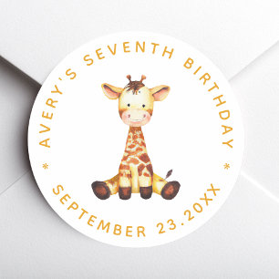 Giraffe Kid Birthday Party Cute Safari Watercolor Classic Round Sticker