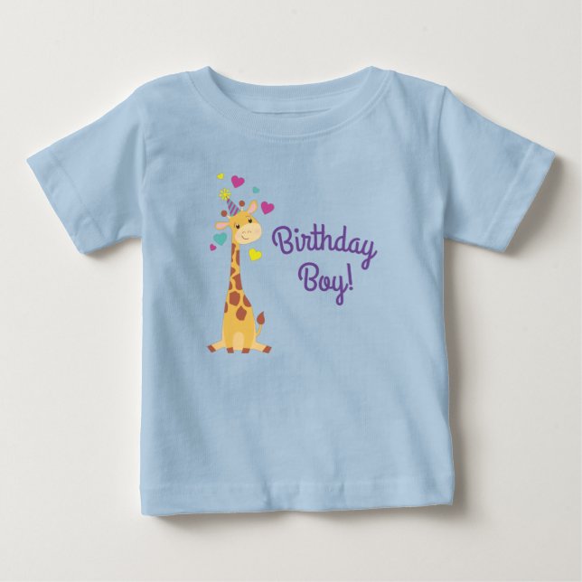 Giraffe Kids Birthday Boy Party Cute Baby T-Shirt (Front)