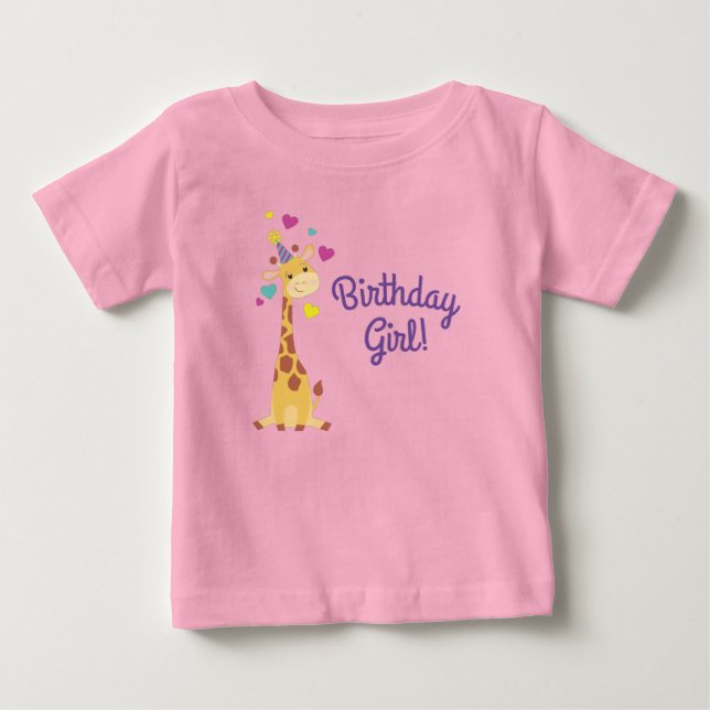 Giraffe Kids Birthday Girl Party Cute Baby T-Shirt (Front)