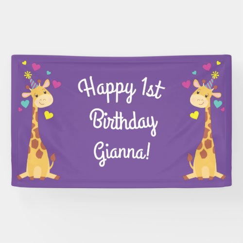 Giraffe Kids Birthday Party Cute Banner