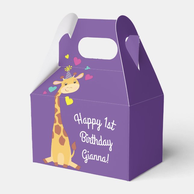 Giraffe Kids Birthday Party Cute Favor Boxes (Back Side)