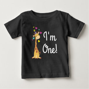 Giraffe Kids Birthday Party Cute I'm One Baby T-Shirt