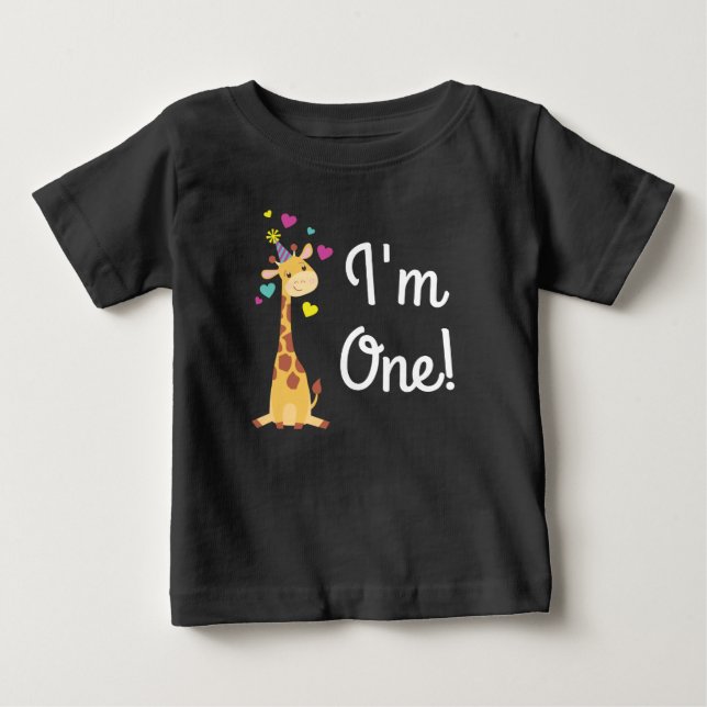 Giraffe Kids Birthday Party Cute I'm One Baby T-Shirt (Front)