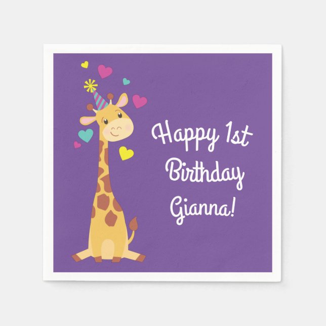 Giraffe Kids Birthday Party Cute Napkins (Front)