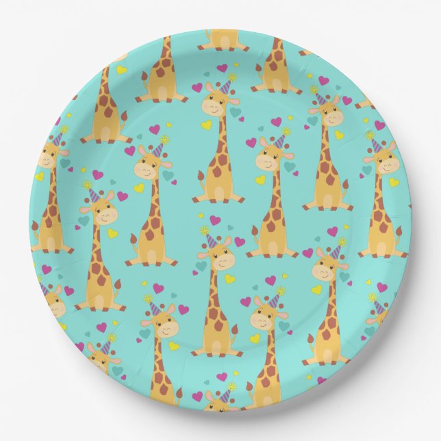 Giraffe Kids Birthday Party Cute Paper Plates (Front)