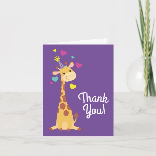 Giraffe Kids Birthday Party Cute Thank You Card (Front)