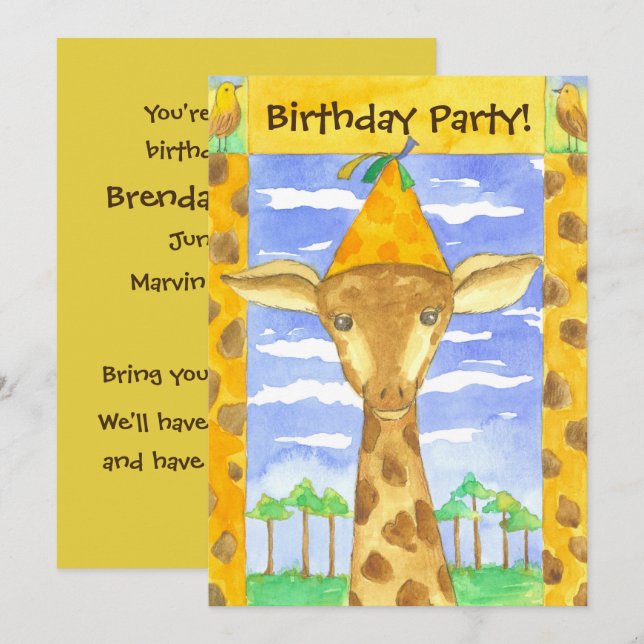Giraffe Kids Birthday Party Invitation (Front/Back)
