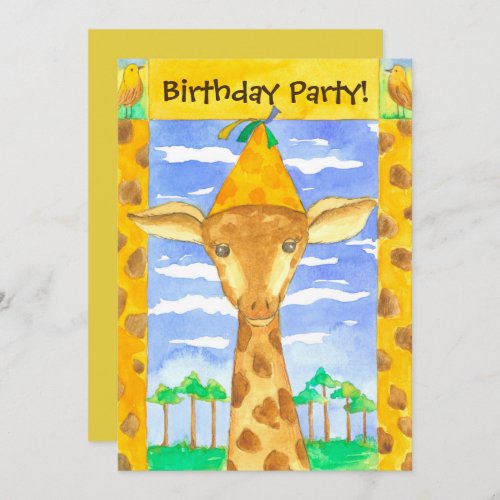 Giraffe Kids Birthday Party Invitation