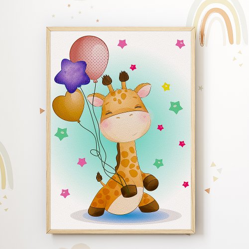 Giraffe Kids Room Poster Safari Nursery Print
