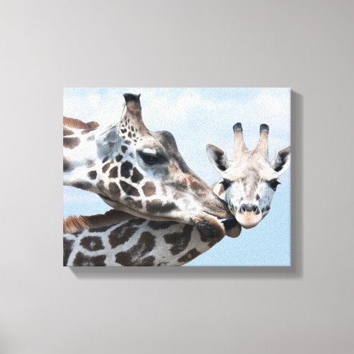Giraffe Kisses Her Calf Canvas Print