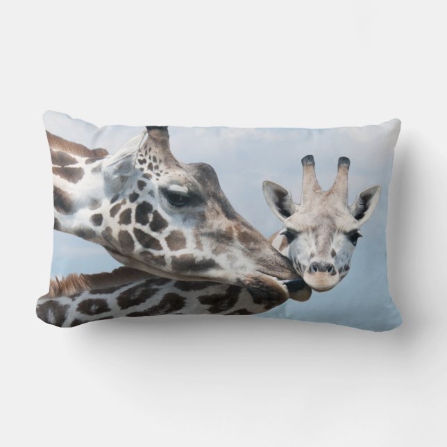 Giraffe Kisses Her Calf Lumbar Pillow (Front)