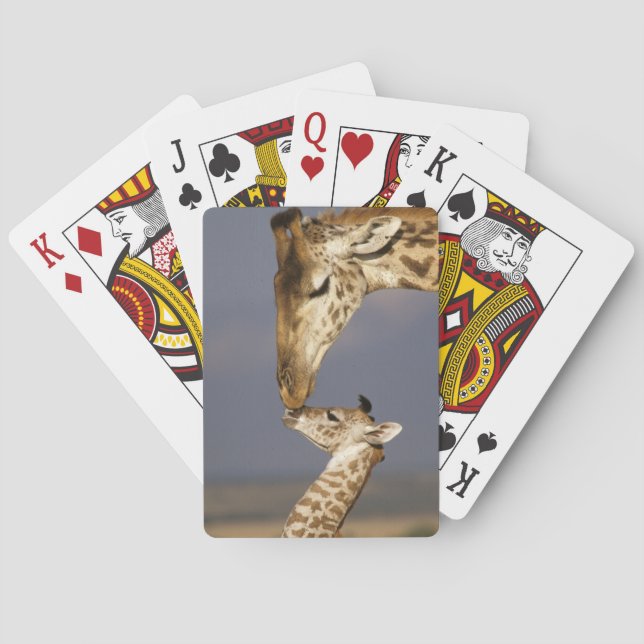 Giraffe Kissing Baby Giraffe Poker Cards (Back)